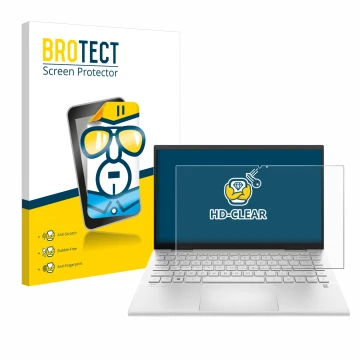 Parte frontale di una confezione del prodotto con il logo del marchio BROTECT. Accanto è raffigurato il dispositivo HP Pavilio