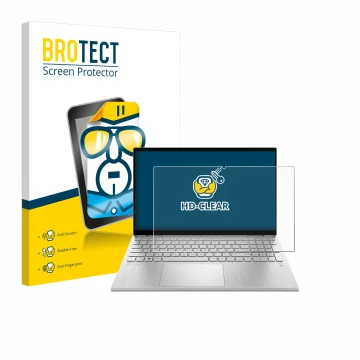 Parte frontale di una confezione del prodotto con il logo del marchio BROTECT. Accanto è raffigurato il dispositivo HP Pavilio