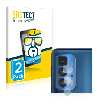 Parte frontale di una confezione del prodotto con il logo del marchio BROTECT. Accanto è raffigurato il dispositivo Motorola E