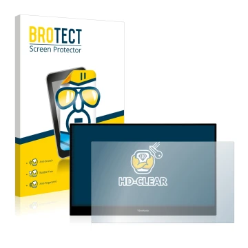 Parte frontale di una confezione del prodotto con il logo del marchio BROTECT. Accanto è raffigurato il dispositivo ViewSonic 