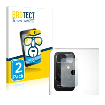 Parte frontale di una confezione del prodotto con il logo del marchio BROTECT. Accanto è raffigurato il dispositivo Xiaomi Red