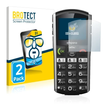 Parte frontale di una confezione del prodotto con il logo del marchio BROTECT. Accanto è raffigurato il dispositivo Emporia Si