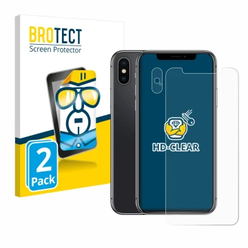 Parte frontale di una confezione del prodotto con il logo del marchio BROTECT. Accanto è raffigurato il dispositivo Apple iPho