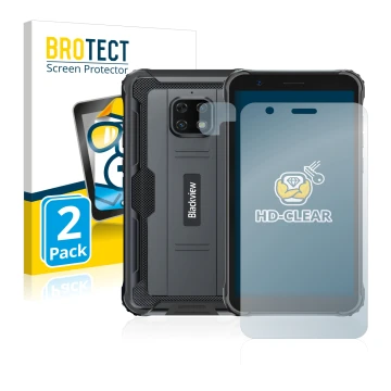 Parte frontale di una confezione del prodotto con il logo del marchio BROTECT. Accanto è raffigurato il dispositivo Blackview 