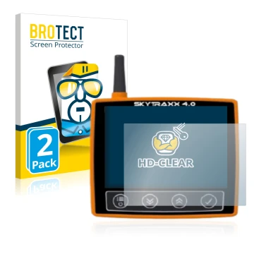Parte frontale di una confezione del prodotto con il logo del marchio BROTECT. Accanto è raffigurato il dispositivo Skytraxx 4