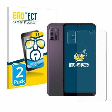 Parte frontale di una confezione del prodotto con il logo del marchio BROTECT. Accanto è raffigurato il dispositivo Motorola M