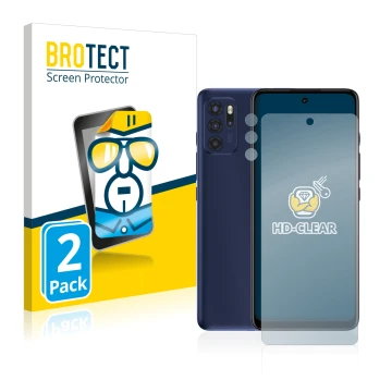 Parte frontale di una confezione del prodotto con il logo del marchio BROTECT. Accanto è raffigurato il dispositivo Motorola M