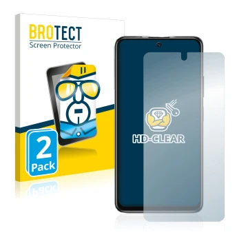 Parte frontale di una confezione del prodotto con il logo del marchio BROTECT. Accanto è raffigurato il dispositivo Xiaomi Poc