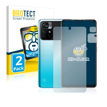 Parte frontale di una confezione del prodotto con il logo del marchio BROTECT. Accanto è raffigurato il dispositivo Xiaomi Poc