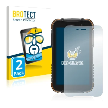 Parte frontale di una confezione del prodotto con il logo del marchio BROTECT. Accanto è raffigurato il dispositivo Doogee S35