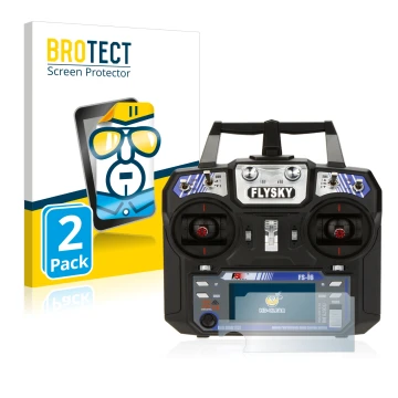 Parte frontale di una confezione del prodotto con il logo del marchio BROTECT. Accanto è raffigurato il dispositivo FlySky FS-