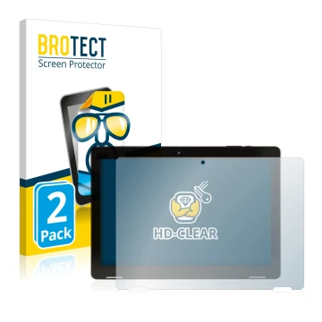 Parte frontale di una confezione del prodotto con il logo del marchio BROTECT. Accanto è raffigurato il dispositivo Hannspree 