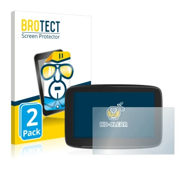 Parte frontale di una confezione del prodotto con il logo del marchio BROTECT. Accanto è raffigurato il dispositivo TomTom GO 