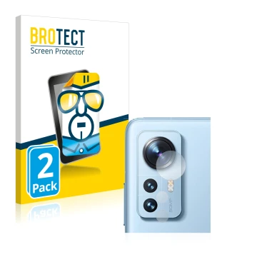Parte frontale di una confezione del prodotto con il logo del marchio BROTECT. Accanto è raffigurato il dispositivo Xiaomi 12 