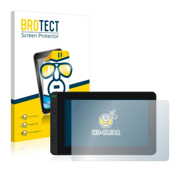 Parte frontale di una confezione del prodotto con il logo del marchio BROTECT. Accanto è raffigurato il dispositivo Huion Kamv