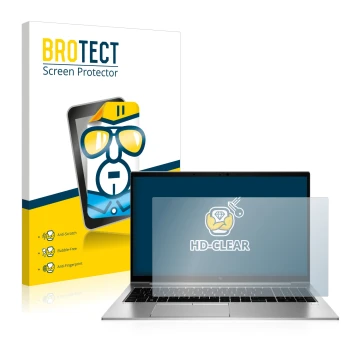 Parte frontale di una confezione del prodotto con il logo del marchio BROTECT. Accanto è raffigurato il dispositivo HP EliteBo