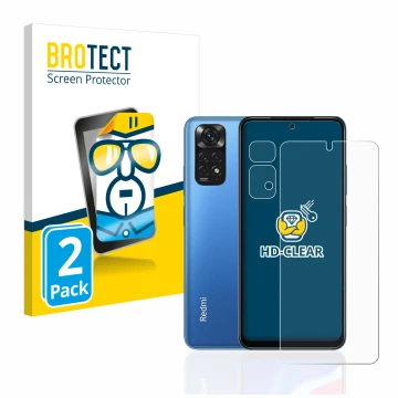 Parte frontale di una confezione del prodotto con il logo del marchio BROTECT. Accanto è raffigurato il dispositivo Xiaomi Red