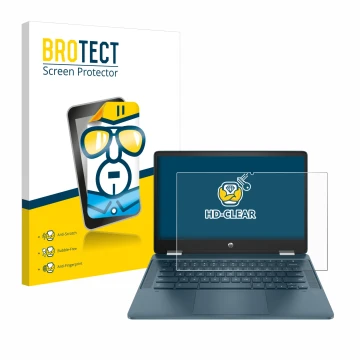 Parte frontale di una confezione del prodotto con il logo del marchio BROTECT. Accanto è raffigurato il dispositivo HP Chromeb