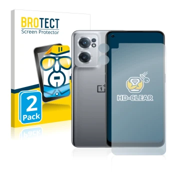 Parte frontale di una confezione del prodotto con il logo del marchio BROTECT. Accanto è raffigurato il dispositivo OnePlus No