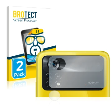 Parte frontale di una confezione del prodotto con il logo del marchio BROTECT. Accanto è raffigurato il dispositivo Xiaomi Poc