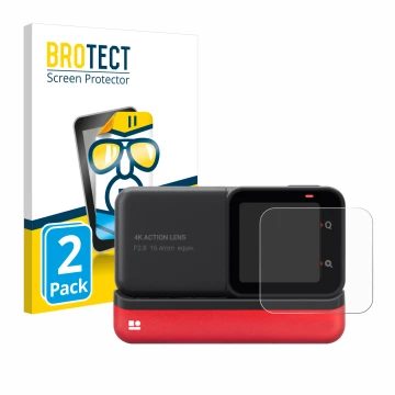 Parte frontale di una confezione del prodotto con il logo del marchio BROTECT. Accanto è raffigurato il dispositivo Insta360 O