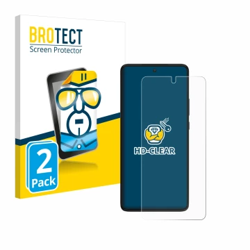 Parte frontale di una confezione del prodotto con il logo del marchio BROTECT. Accanto è raffigurato il dispositivo Motorola E