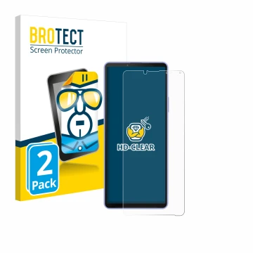 Parte frontale di una confezione del prodotto con il logo del marchio BROTECT. Accanto è raffigurato il dispositivo Sony Xperi