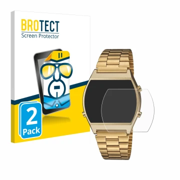 Parte frontale di una confezione del prodotto con il logo del marchio BROTECT. Accanto è raffigurato il dispositivo Casio Retr