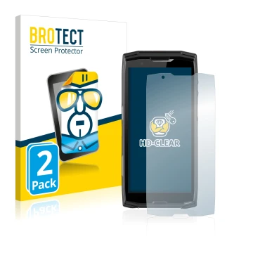 Parte frontale di una confezione del prodotto con il logo del marchio BROTECT. Accanto è raffigurato il dispositivo Crosscall 