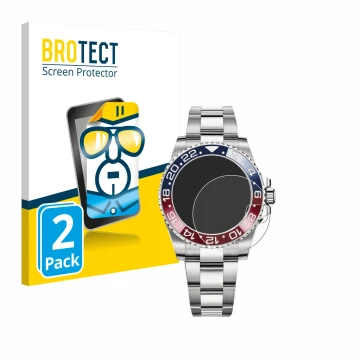 Parte frontale di una confezione del prodotto con il logo del marchio BROTECT. Accanto è raffigurato il dispositivo Rolex GMT-