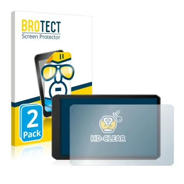 Parte frontale di una confezione del prodotto con il logo del marchio BROTECT. Accanto è raffigurato il dispositivo Garmin dez