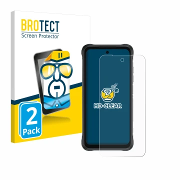 Parte frontale di una confezione del prodotto con il logo del marchio BROTECT. Accanto è raffigurato il dispositivo Umidigi Bi