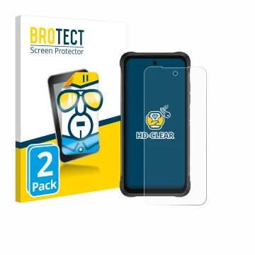 Parte frontale di una confezione del prodotto con il logo del marchio BROTECT. Accanto è raffigurato il dispositivo Umidigi Bi