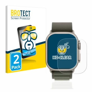 Parte frontale di una confezione del prodotto con il logo del marchio BROTECT. Accanto è raffigurato il dispositivo Apple Watc