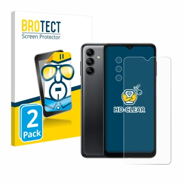 Parte frontale di una confezione del prodotto con il logo del marchio BROTECT. Accanto è raffigurato il dispositivo Samsung Ga