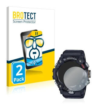 Parte frontale di una confezione del prodotto con il logo del marchio BROTECT. Accanto è raffigurato il dispositivo Casio G-Sh