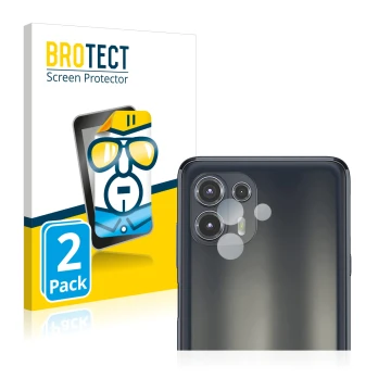 Parte frontale di una confezione del prodotto con il logo del marchio BROTECT. Accanto è raffigurato il dispositivo Motorola E