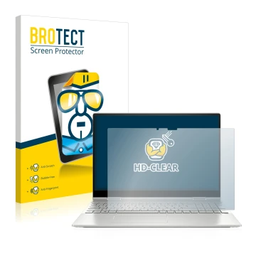 Parte frontale di una confezione del prodotto con il logo del marchio BROTECT. Accanto è raffigurato il dispositivo HP Envy x3