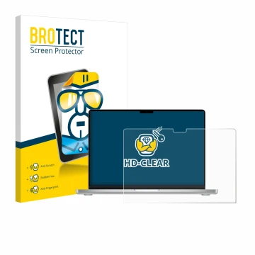 Parte frontale di una confezione del prodotto con il logo del marchio BROTECT. Accanto è raffigurato il dispositivo Apple MacB