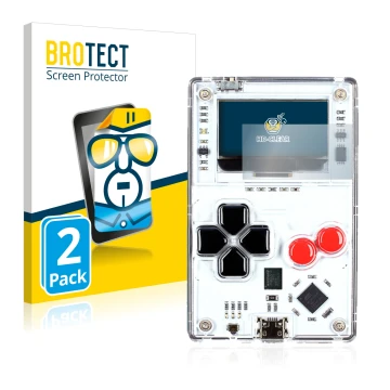 Parte frontale di una confezione del prodotto con il logo del marchio BROTECT. Accanto è raffigurato il dispositivo Arduboy FX