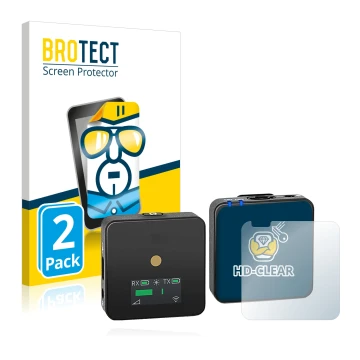 Parte frontale di una confezione del prodotto con il logo del marchio BROTECT. Accanto è raffigurato il dispositivo Rode Wirel