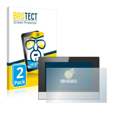 Parte frontale di una confezione del prodotto con il logo del marchio BROTECT. Accanto è raffigurato il dispositivo Hikvision 