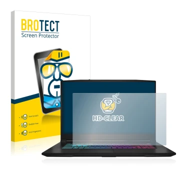 Parte frontale di una confezione del prodotto con il logo del marchio BROTECT. Accanto è raffigurato il dispositivo MSI Katana