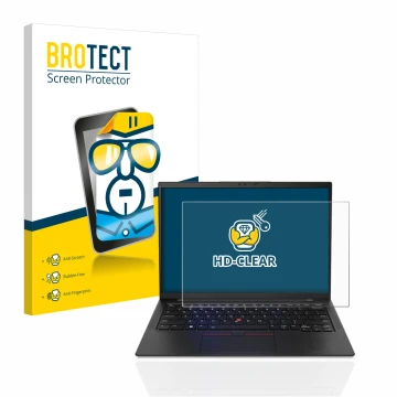 Parte frontale di una confezione del prodotto con il logo del marchio BROTECT. Accanto è raffigurato il dispositivo Lenovo Thi