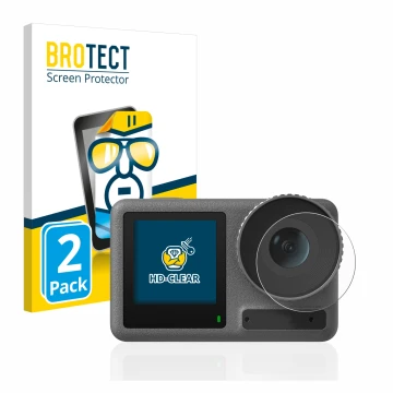 Parte frontale di una confezione del prodotto con il logo del marchio BROTECT. Accanto è raffigurato il dispositivo DJI Osmo A