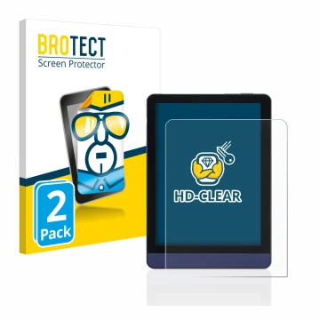 Parte frontale di una confezione del prodotto con il logo del marchio BROTECT. Accanto è raffigurato il dispositivo Meebook M6
