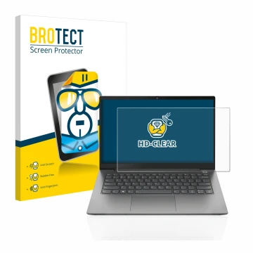 Parte frontale di una confezione del prodotto con il logo del marchio BROTECT. Accanto è raffigurato il dispositivo Lenovo Thi
