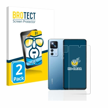 Parte frontale di una confezione del prodotto con il logo del marchio BROTECT. Accanto è raffigurato il dispositivo Xiaomi 12T