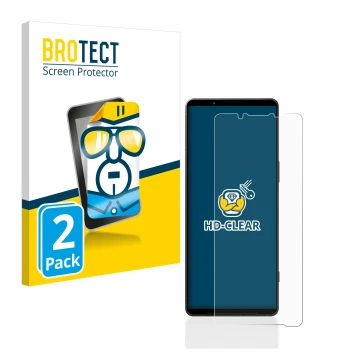 Parte frontale di una confezione del prodotto con il logo del marchio BROTECT. Accanto è raffigurato il dispositivo Sony Xperi