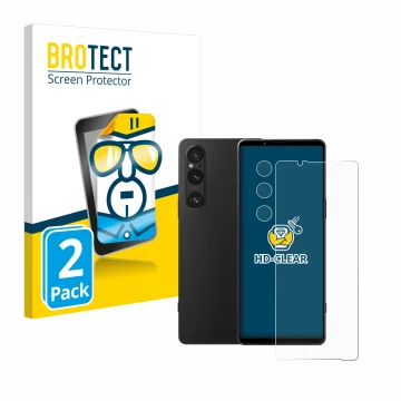 Parte frontale di una confezione del prodotto con il logo del marchio BROTECT. Accanto è raffigurato il dispositivo Sony Xperi